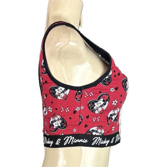 Disney +2 Logo Red/Black Mickey & Minnie Mouse Heart Graphic Cotton Bralette - Picture 3 of 6